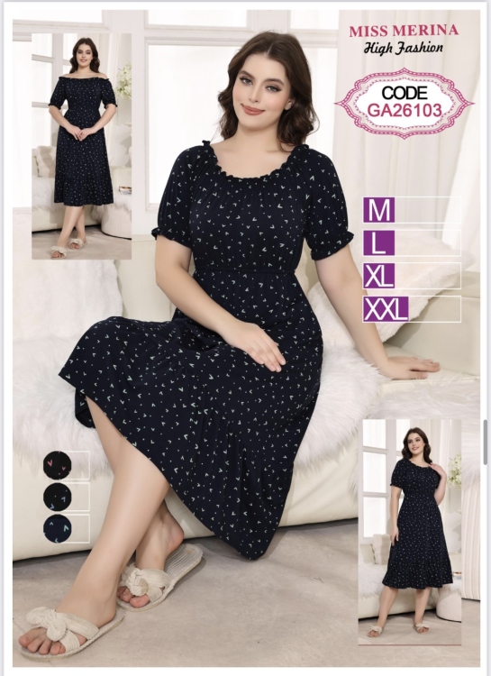 فستان قطن  متوفر لون اسود قلوب ازرق 26103
