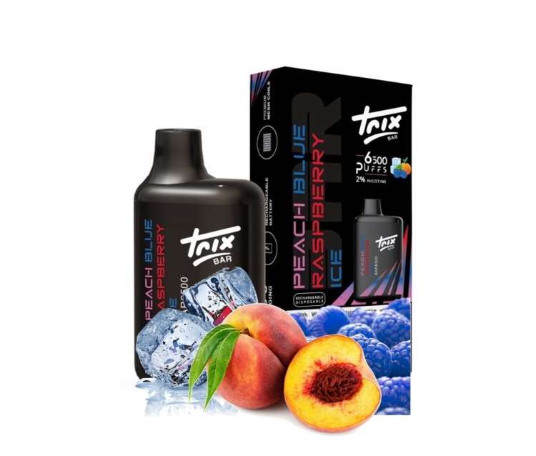 Trix Bar Peach Blue Raspberry Ice, 6500 Puffs, Rechargeable, Disposable Vape