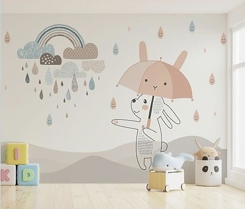 Custom made rainbow rabbit wallpaper