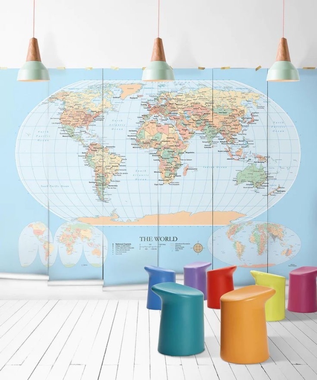 Custom made world map wallpaper