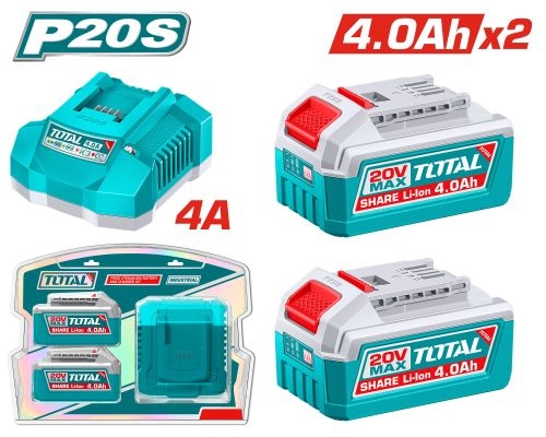 Total TFBCPK2013 طقم بطاريات 20 فولت 4 أمبير وشاحن سريع