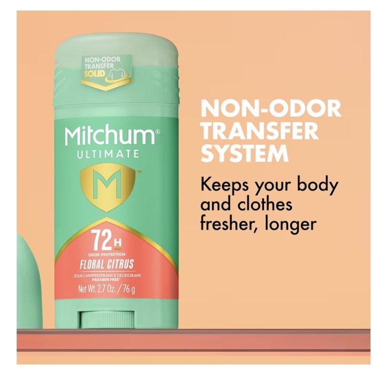Mitchum Ultimate 72H Odor Protection Women's Antiperspirant & Deodorant, Invisible Solid, Floral Citrus,