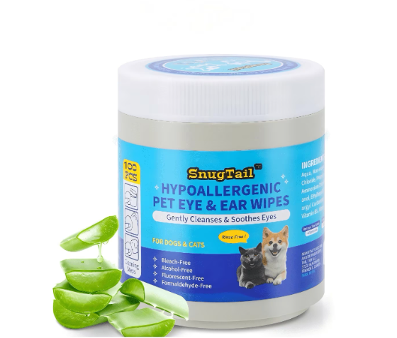 مناديل تنظيف عيون الحيوانات الأليفة للكلاب والقطط - 100 منديل غير معطر لإزالة بقع الدموع