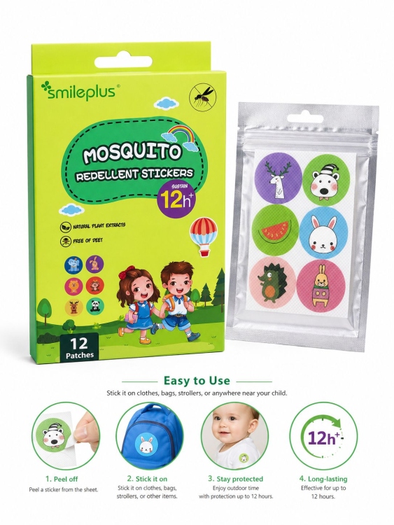 لزقات طاردة للبعوض عن الأطفال من سمايل بلس 12 قطعة 