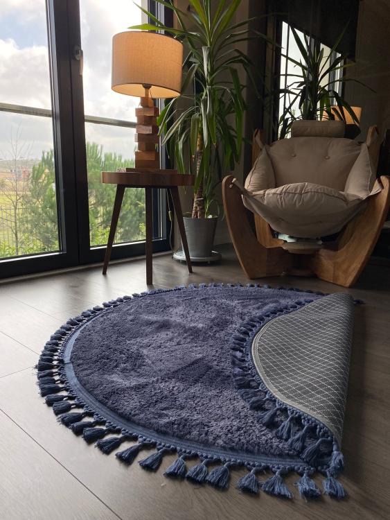 Puffy navy blue rug