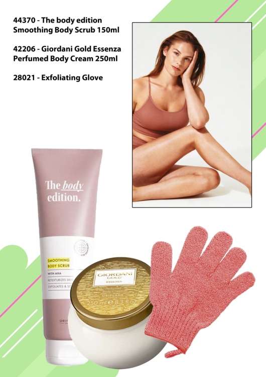 THE BODY EDITION Smoothing Body Scrub 44370+Essenza Perfumed Body Cream 42206+Exfoliating Glove 28021