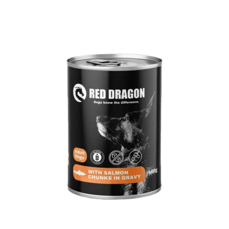 ريد دراغون معلبات بقطع سلمون في المرق 