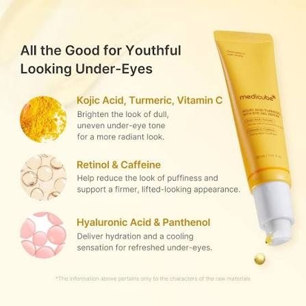 Medicube Eye Serum with Kojic Acid Turmeric | All-Day Brightening Eye Gel Serum | Refreshing Eye Care with Vitamin C, Retinol & Caffeine | Hydrating & Cooling Formula 
