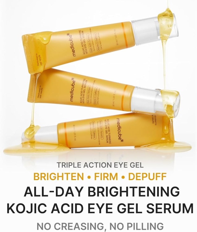 Medicube Eye Serum with Kojic Acid Turmeric | All-Day Brightening Eye Gel Serum | Refreshing Eye Care with Vitamin C, Retinol & Caffeine | Hydrating & Cooling Formula 