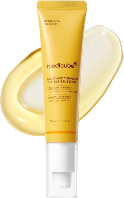 Medicube Eye Serum with Kojic Acid Turmeric | All-Day Brightening Eye Gel Serum | Refreshing Eye Care with Vitamin C, Retinol & Caffeine | Hydrating & Cooling Formula 