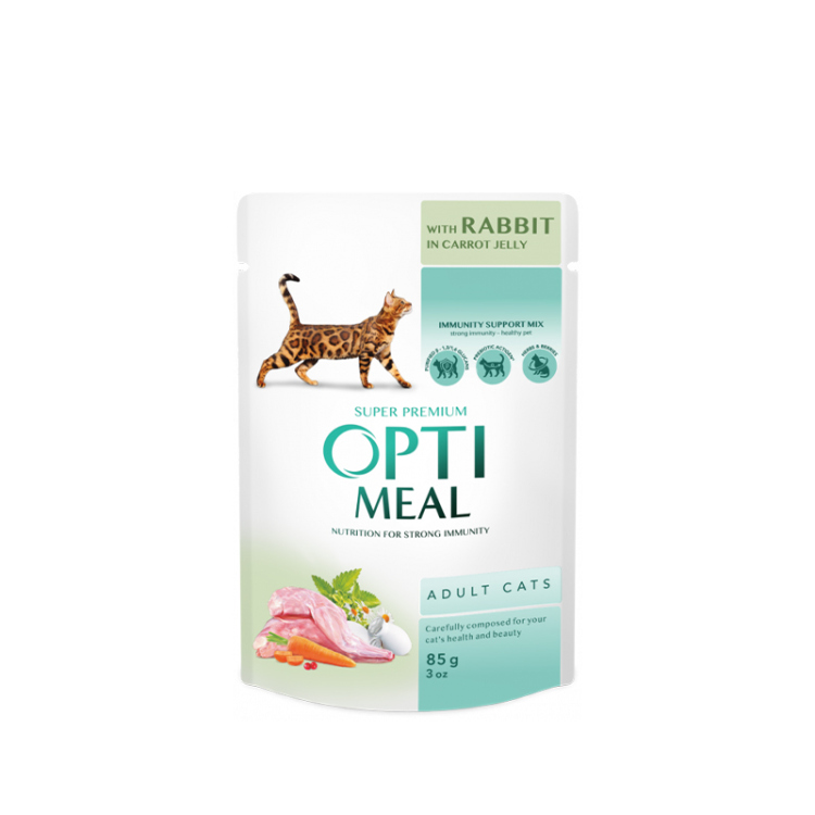 اوبتيميل طعام رطب للقطط البالغة بلحم الارانب في جيلي الجزر 