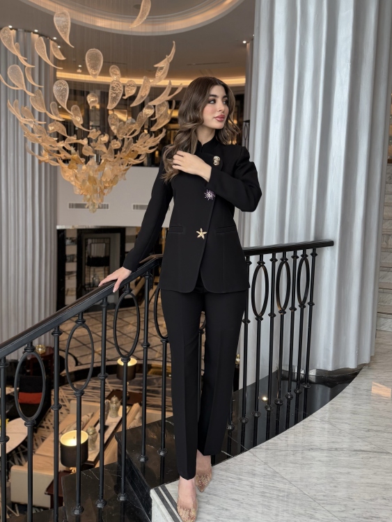 Chic Suit Set - Gold and silver Button  Detail / black