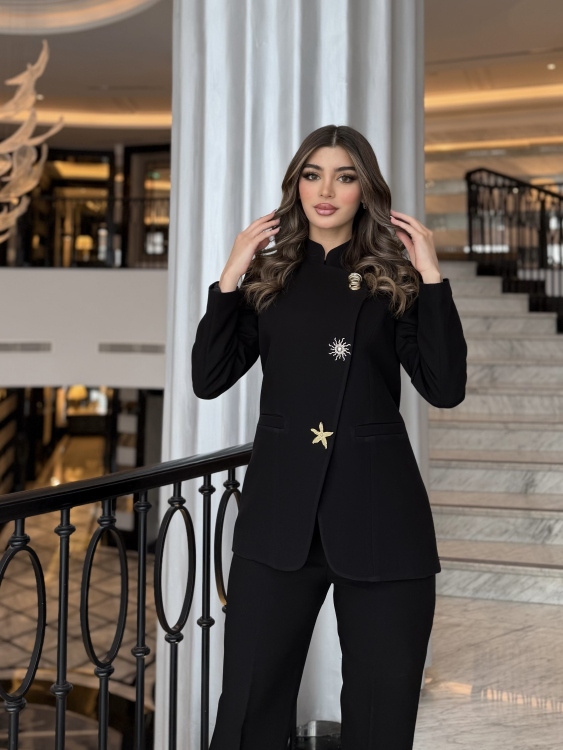 Chic Suit Set - Gold and silver Button  Detail / black