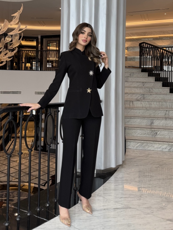 Chic Suit Set - Gold and silver Button  Detail / black
