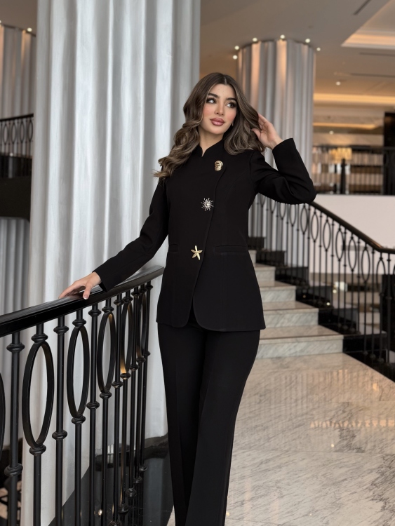 Chic Suit Set - Gold and silver Button  Detail / black