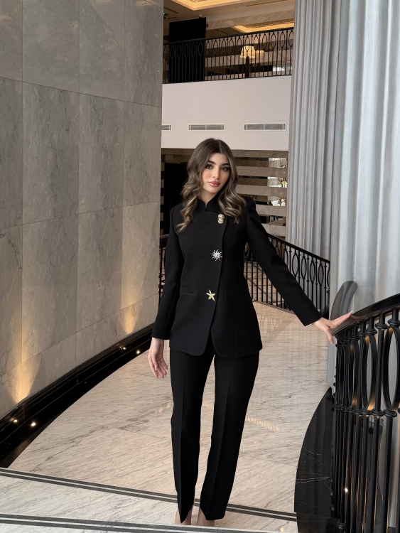 Chic Suit Set - Gold and silver Button  Detail / black
