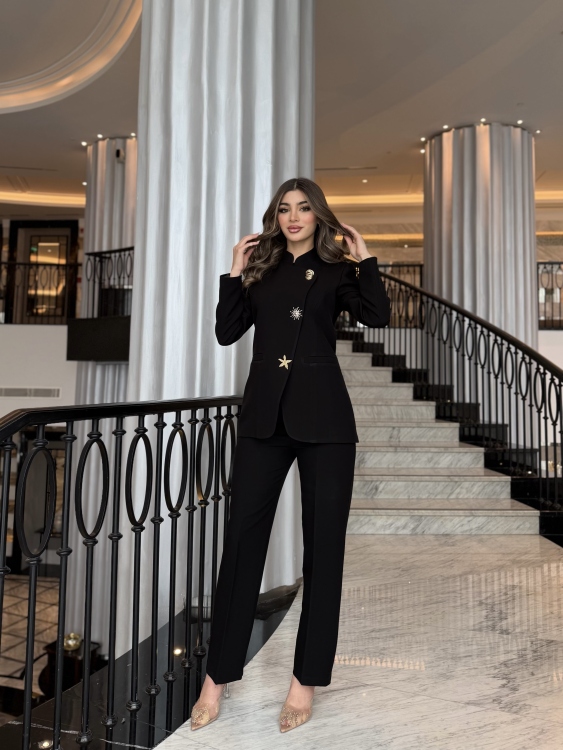 Chic Suit Set - Gold and silver Button  Detail / black