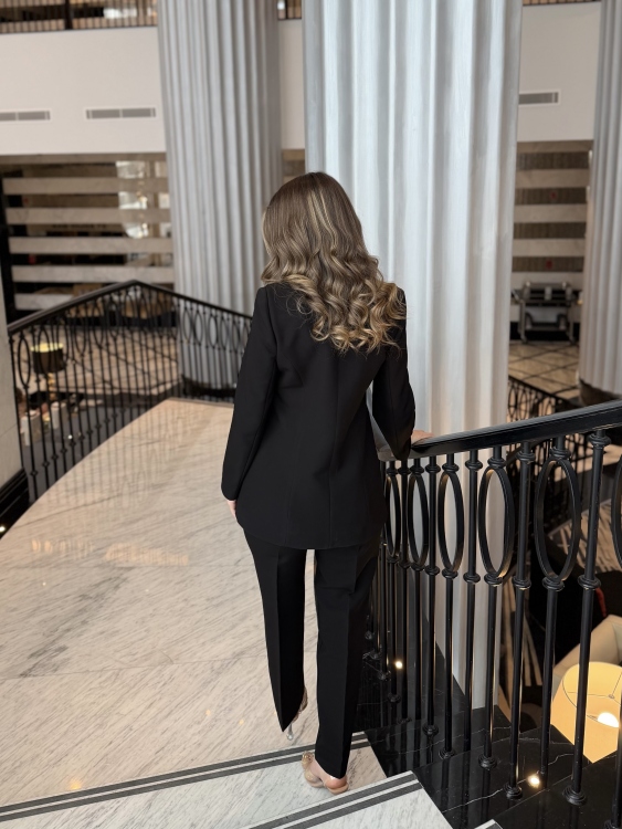 Chic Suit Set - Gold and silver Button  Detail / black