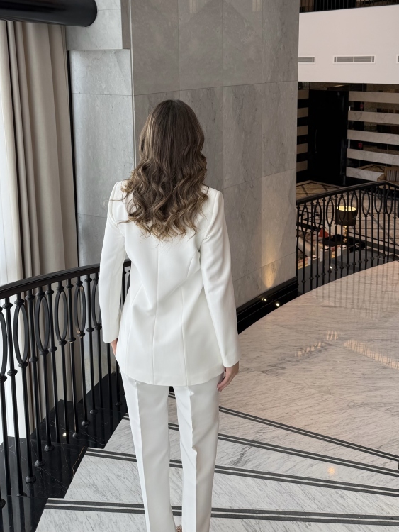 Chic Suit Set - Gold  and silver Button  Detail/ white
