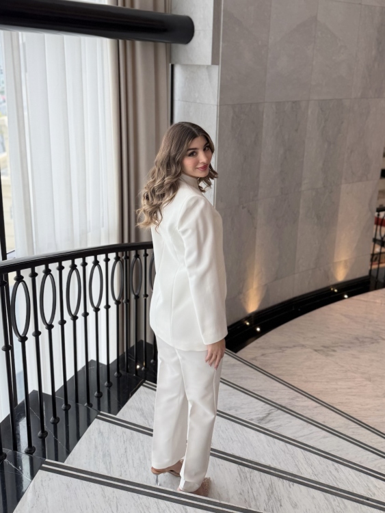 Chic Suit Set - Gold  and silver Button  Detail/ white