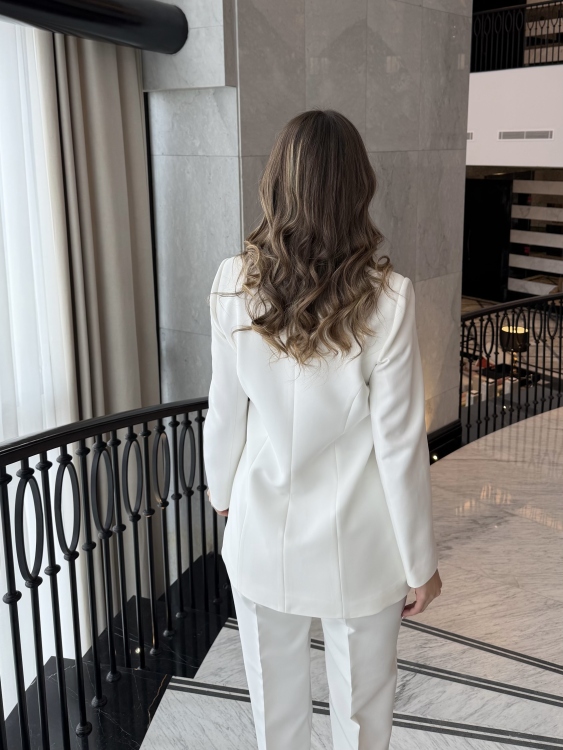 Chic Suit Set - Gold  and silver Button  Detail/ white