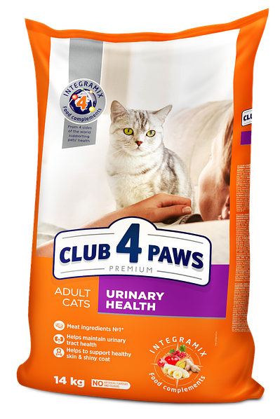 طعام جاف يدعم صحة الجهاز البولي للقطط البالغة 14 كجم club 4 paws 