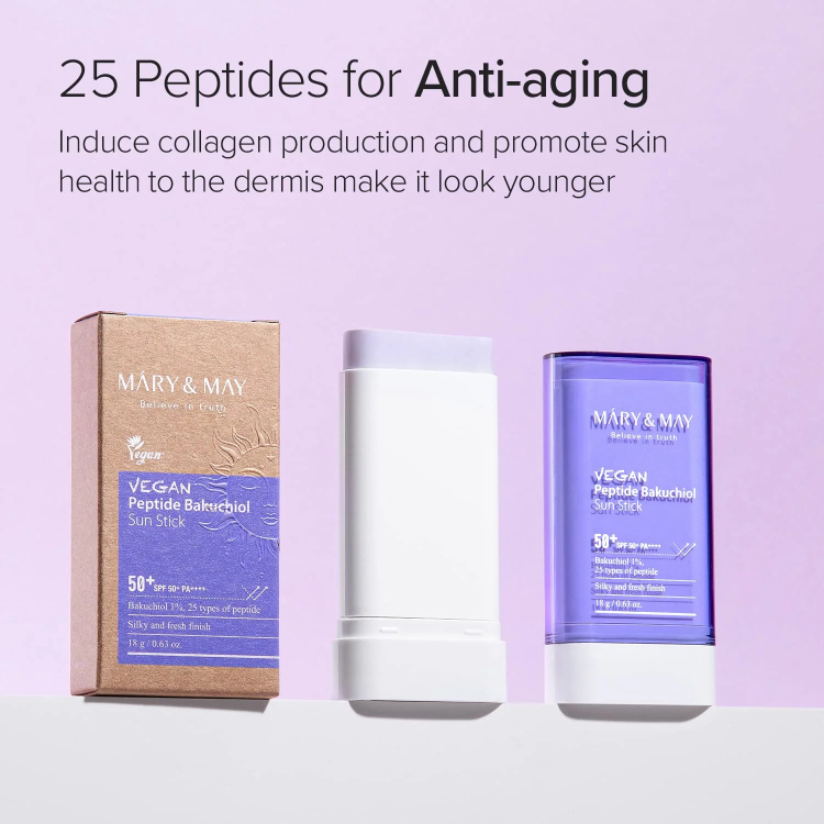 Mary&May Vegan Peptide Bakuchiol Sun Stick SPF50+ PA++++واقي شمس ستيك مقاوم لتجاعيد والخطوط الرفيعة 