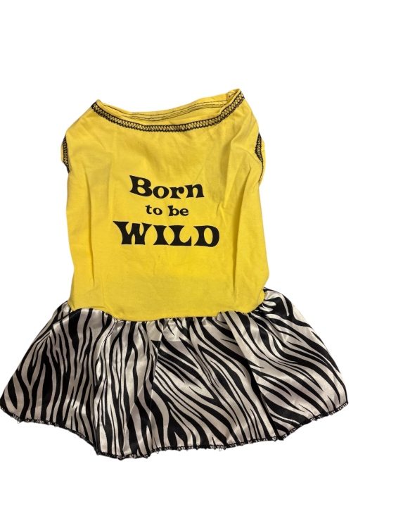 فستان للحيوانات الأليفة بتصميم "Born to be Wild" ونقشة الحمار الوحشي.