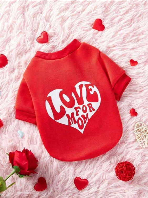 بلوزة للحيوانات الأليفة بتصميم "Love for Mom" - أحمر، مقاس 5 اكس لارج