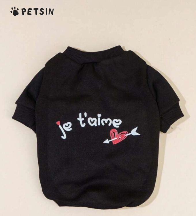 بلوزة للحيوانات الأليفة من "بيتسين"  – إصدار "Je t'aime" الأسود،مقاس 5 اكس لارج