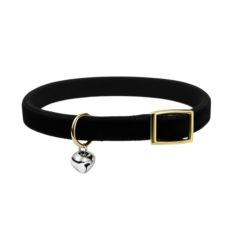 طوق قطط أسود مخملي مع جرس ستانلس ستيل