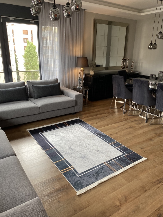 This printed velvet cloth weaving base rug has a soft texture, and a bold and stylish design