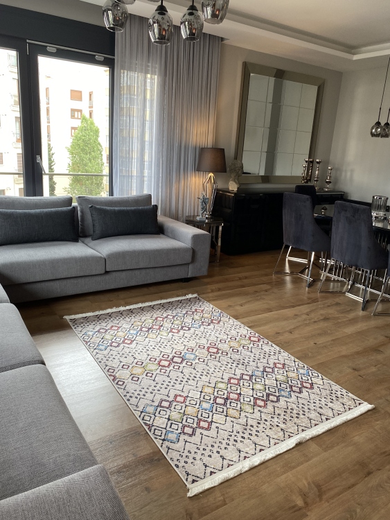 This printed velvet cloth weaving base rug has a soft texture, and a bold and stylish design