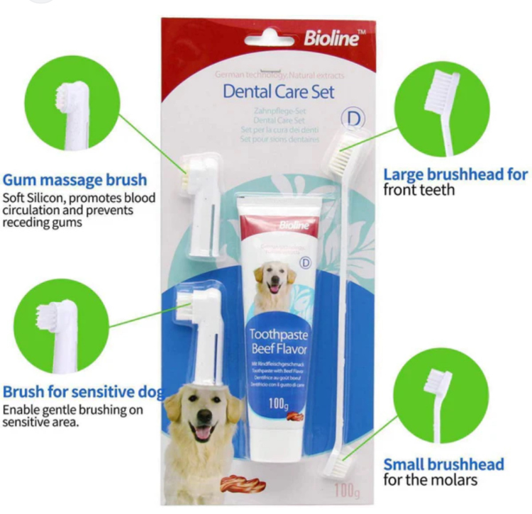 مجموعة بيولاين للعناية بأسنان الكلاب (نكهة اللحم).
