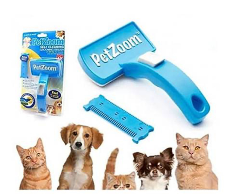 فرشاة PetZoom للعناية بالحيوانات الأليفة ذاتية التنظيف مع ملحق أداة التشذيب.