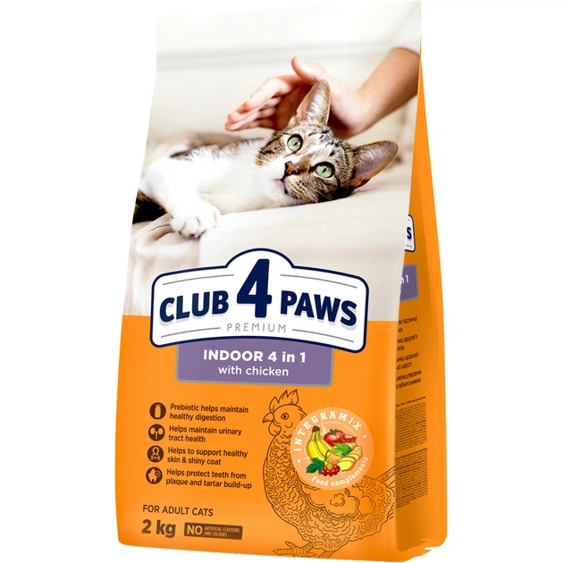 Club 4 Paws - Dry Food for indoor 4 in 1  Cats with Chicken Flavor, for  Adult Cats 
