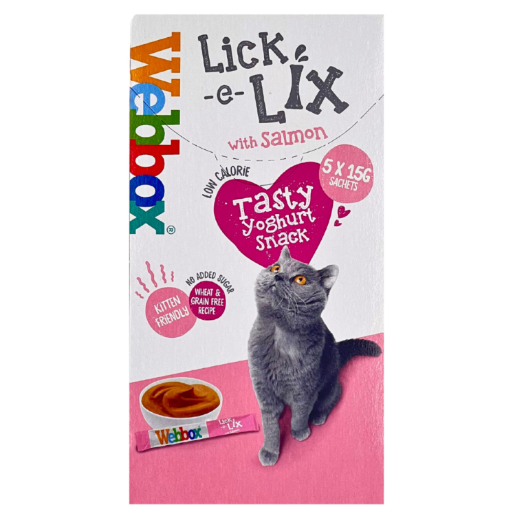 ويب بوكس ليك-إي-ليكس (Webbox Lick-e-Lix) - سناك زبادي كريمي بنكهة السلمون للقطط.