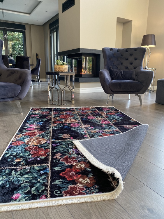This printed velvet cloth weaving base rug has a soft texture, and a bold and stylish design