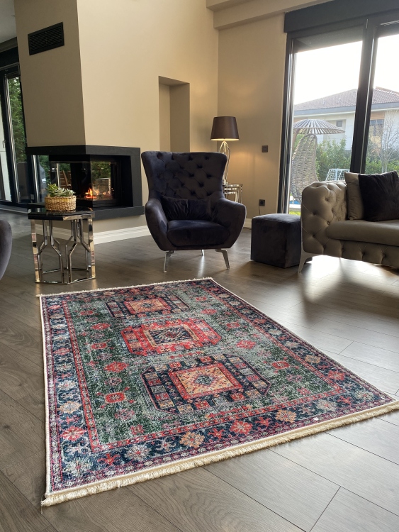 This printed velvet cloth weaving base rug has a soft texture, and a bold and stylish design