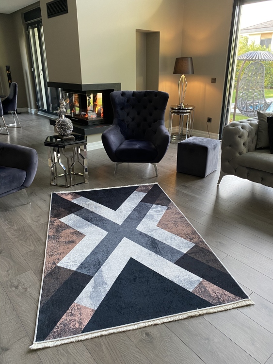 This printed velvet cloth weaving base rug has a soft texture, and a bold and stylish design