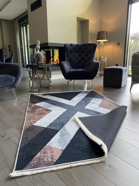 This printed velvet cloth weaving base rug has a soft texture, and a bold and stylish design