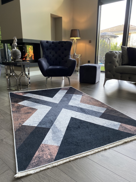 This printed velvet cloth weaving base rug has a soft texture, and a bold and stylish design