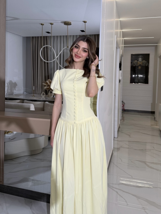     Summer Puff Sleeve Button Dress ( butter lemon 🍋 )