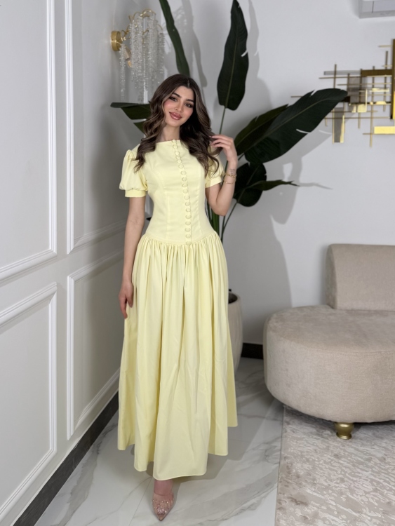     Summer Puff Sleeve Button Dress ( butter lemon 🍋 )