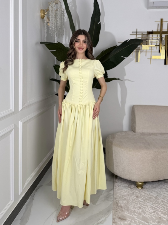     Summer Puff Sleeve Button Dress ( butter lemon 🍋 )