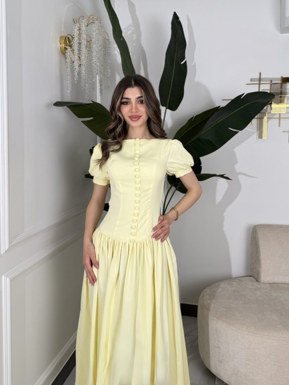     Summer Puff Sleeve Button Dress ( butter lemon 🍋 )