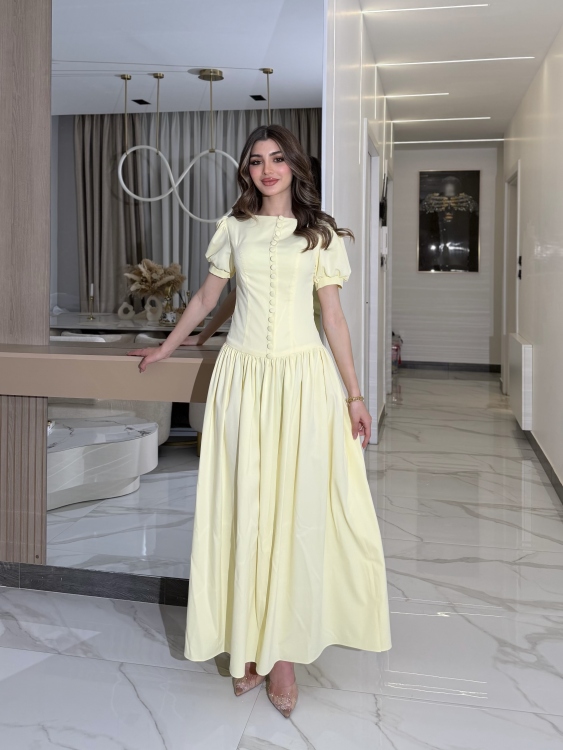     Summer Puff Sleeve Button Dress ( butter lemon 🍋 )
