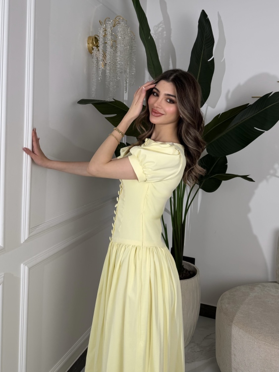    Summer Puff Sleeve Button Dress ( butter lemon 🍋 )