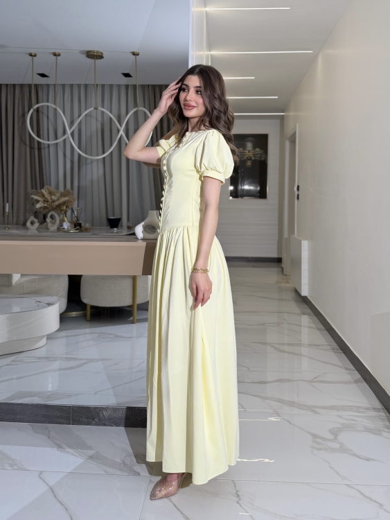     Summer Puff Sleeve Button Dress ( butter lemon 🍋 )