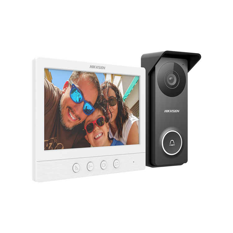 HIKVISION DS-KIS213 4 WIRE HD KITS INTERCOM SYSTEM, 7" LCD TFT SCREEN, SUPPORTS UP TO 1280 X 720 @ 60FPS, BLACK & WHITE